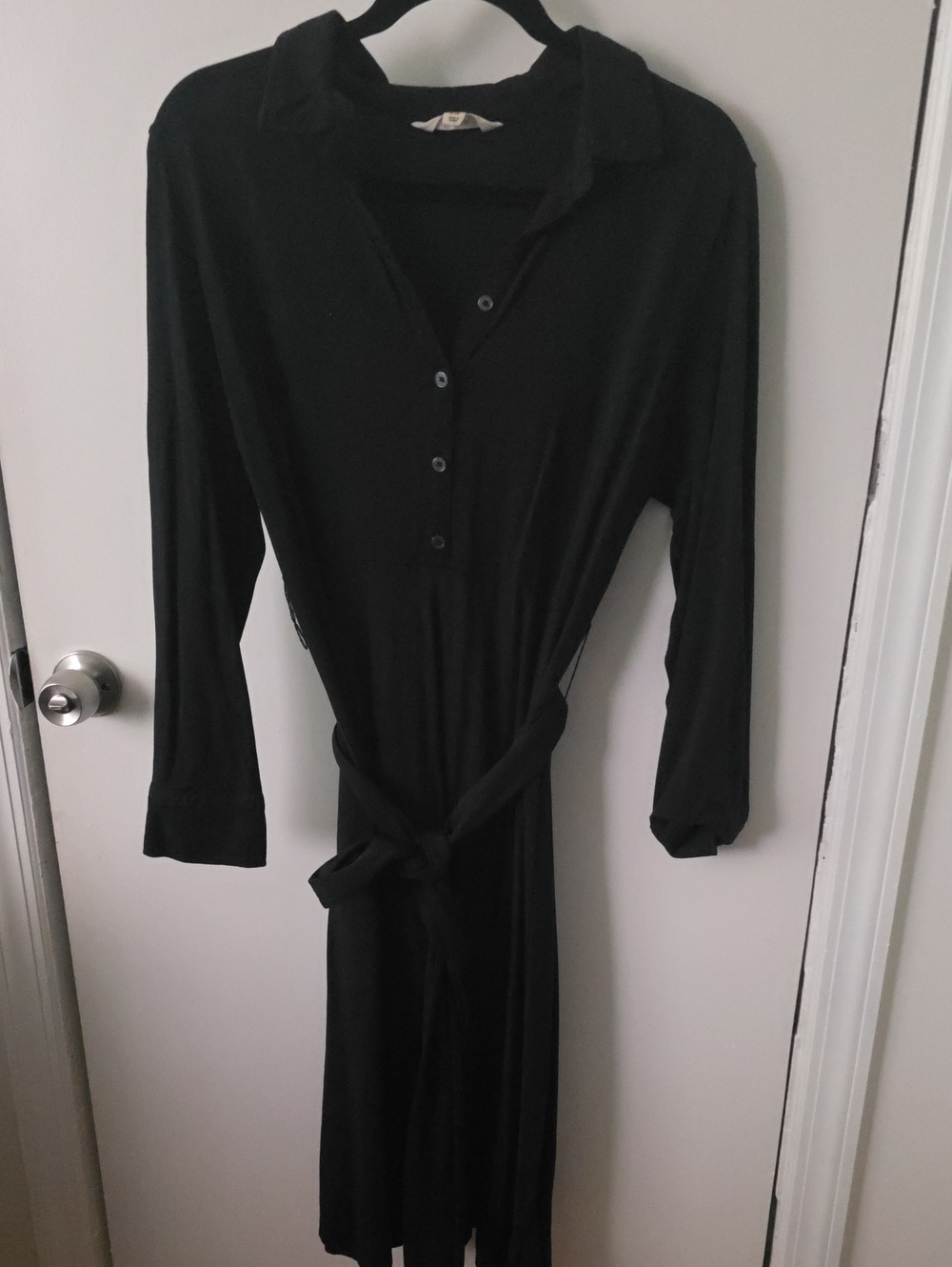 Boden Black Long Sleeve Shirt Dress with Waist Tie